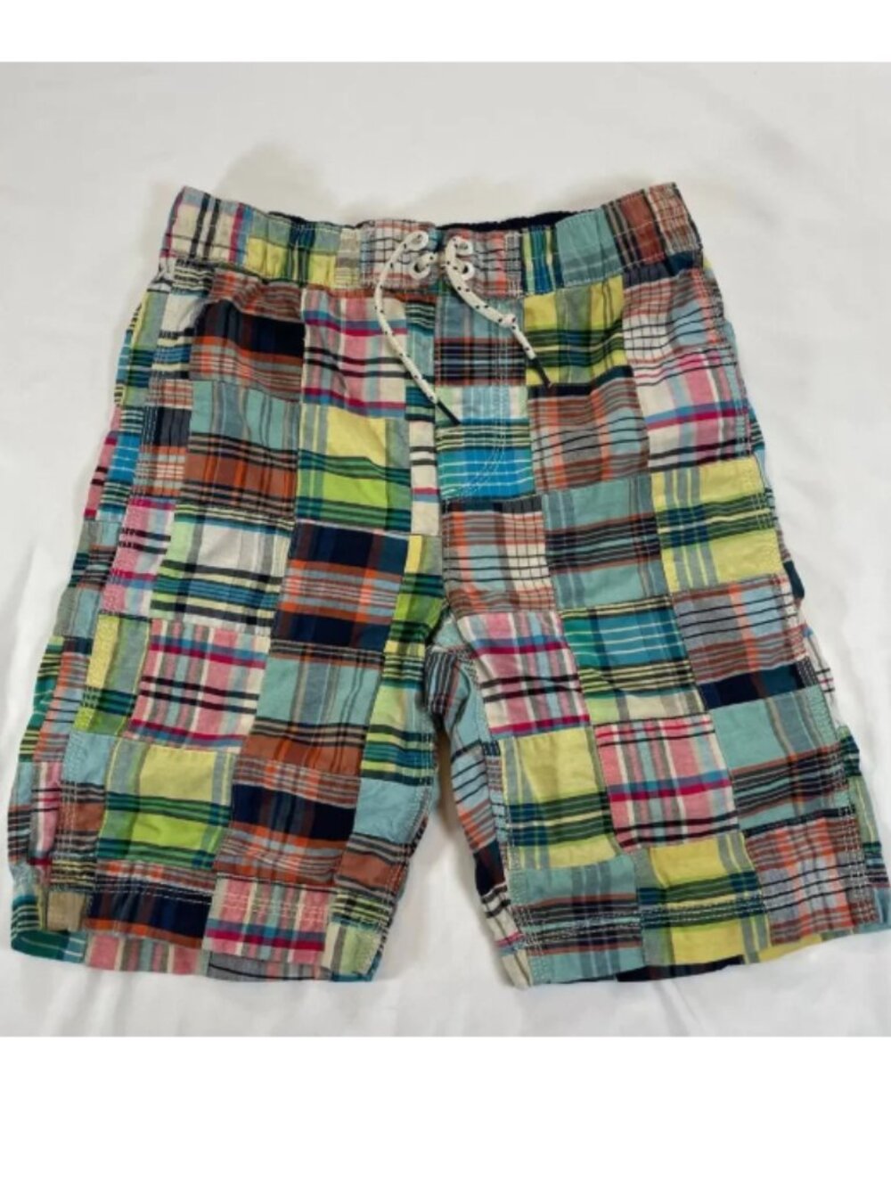 Gap Kids Boys L Regular Patchwork Plaid Madras Board Shorts Swim Trunks Multi